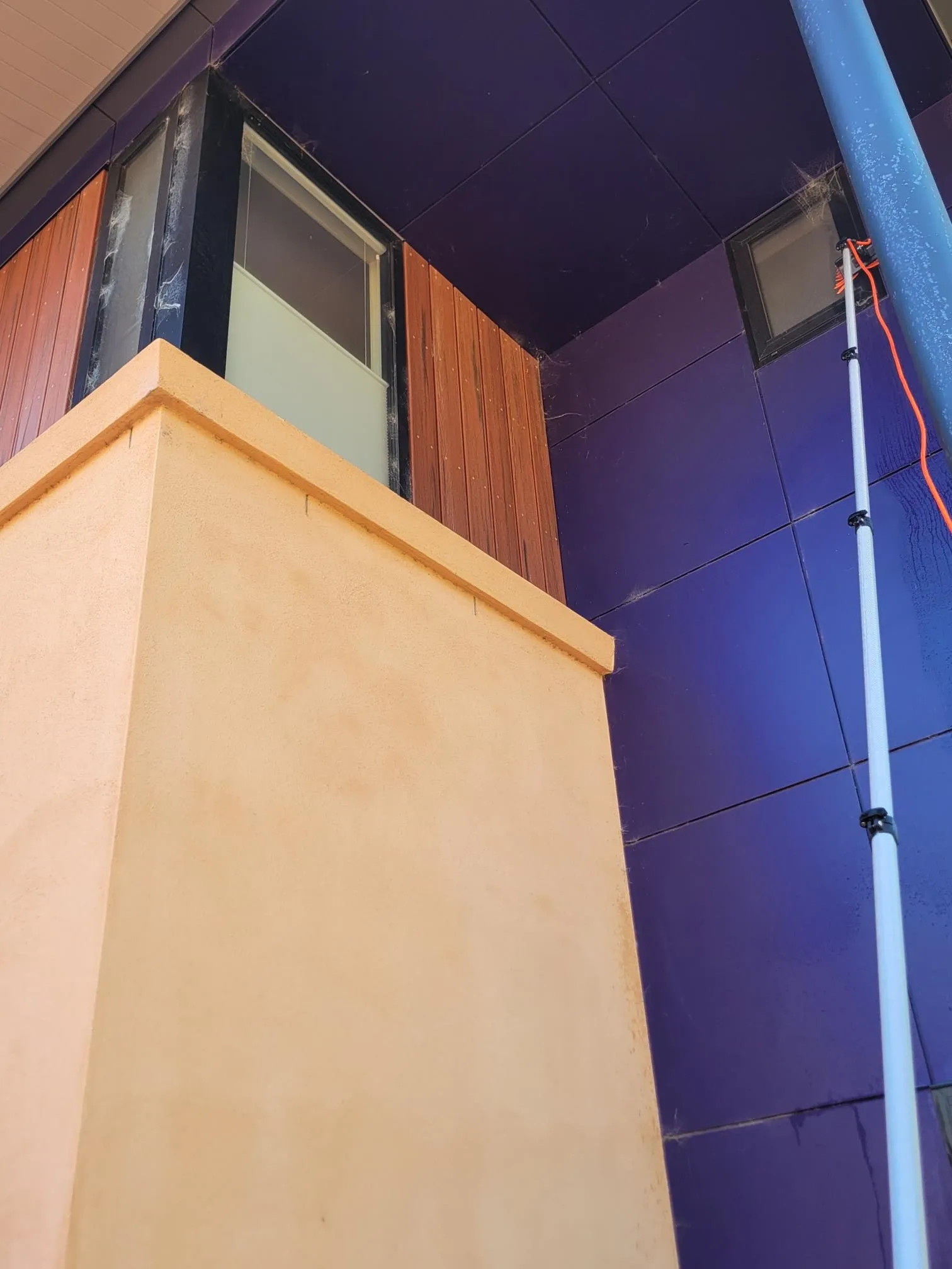 Water-fed pole reaching a high window