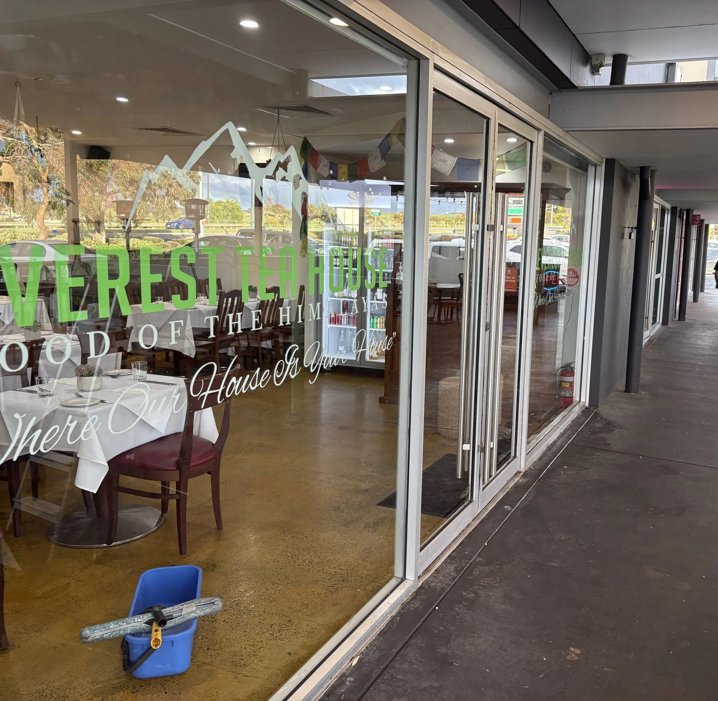 Freshly cleaned restaurant shopfront glass